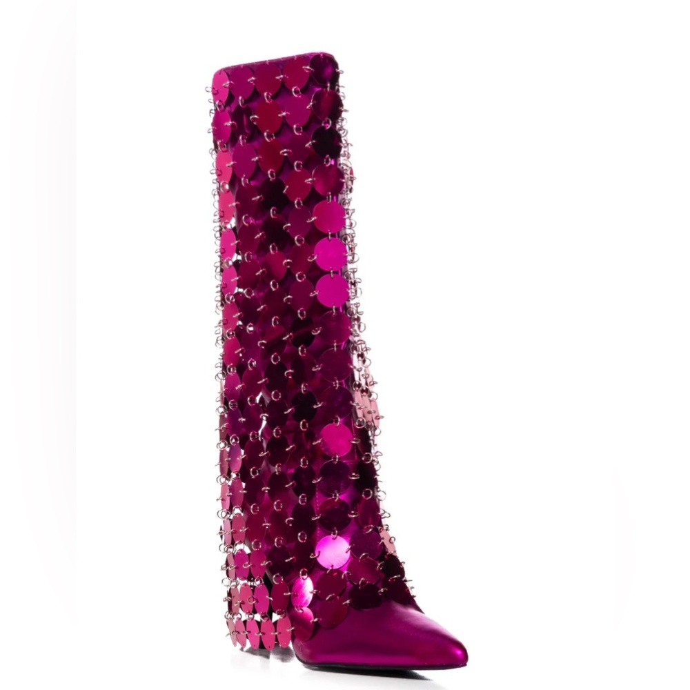 Azalea Wang Fuchsia Pink Embellished Boots - Picture 3 of 4